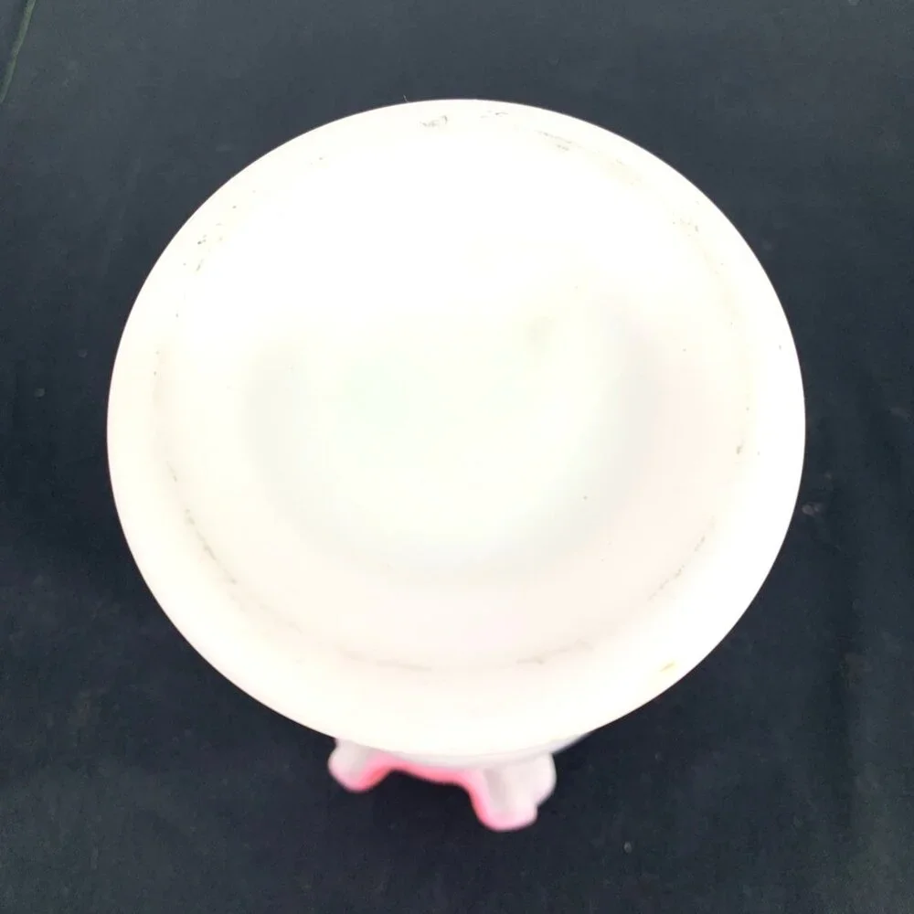 Fenton Vase Satin Glass White Pink Ruffled Edge Melon 7